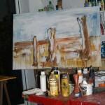 Das Gemälde „An der Schleuse” hier noch in Arbeit