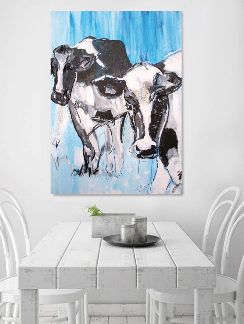 Kuh, Druck nach Originalmalerei von Stefanie Rogge, moderne Bilder für die Küche, Küchenbilder