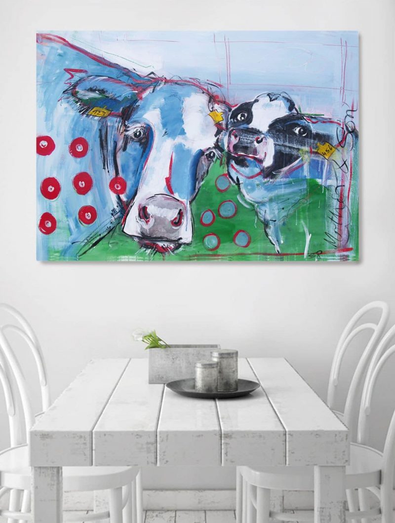 Kunstdruck Kuh und Kalb, Druck nach moderne Malerei, Wandbilder für Küche, Küchenbilder