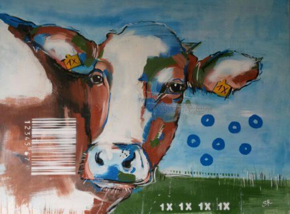 expressives Gemälde Kuh 1X von Stefanie Rogge aus der Serie Kühe codiert