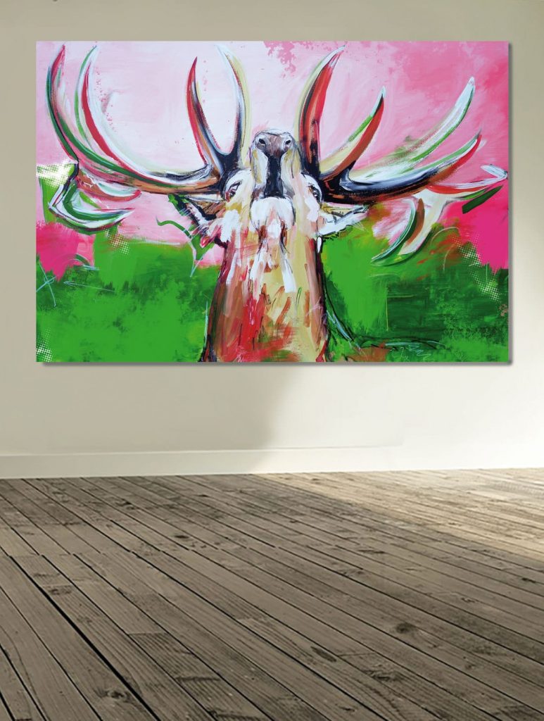 Kunstdruck auf Leinwand, Bild Hirsch modern