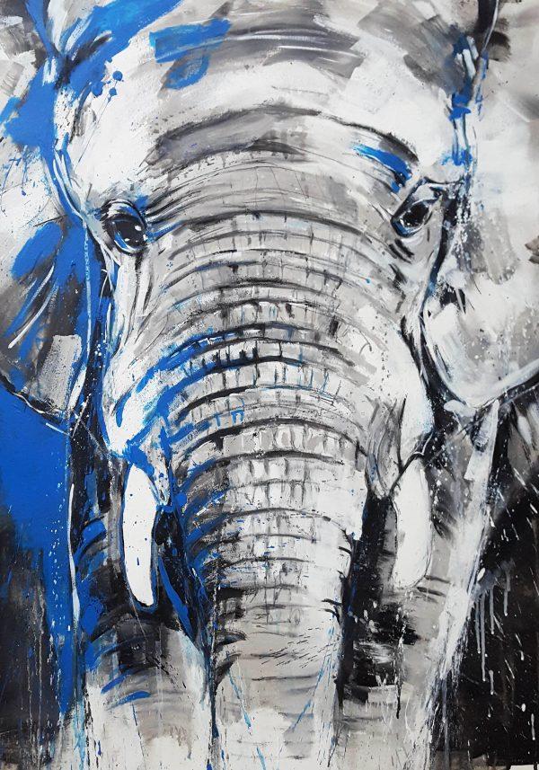 Kunstdruck 70 x 100 cm, Elefant gemalt, expressive Malerei, von Stefanie Rogge
