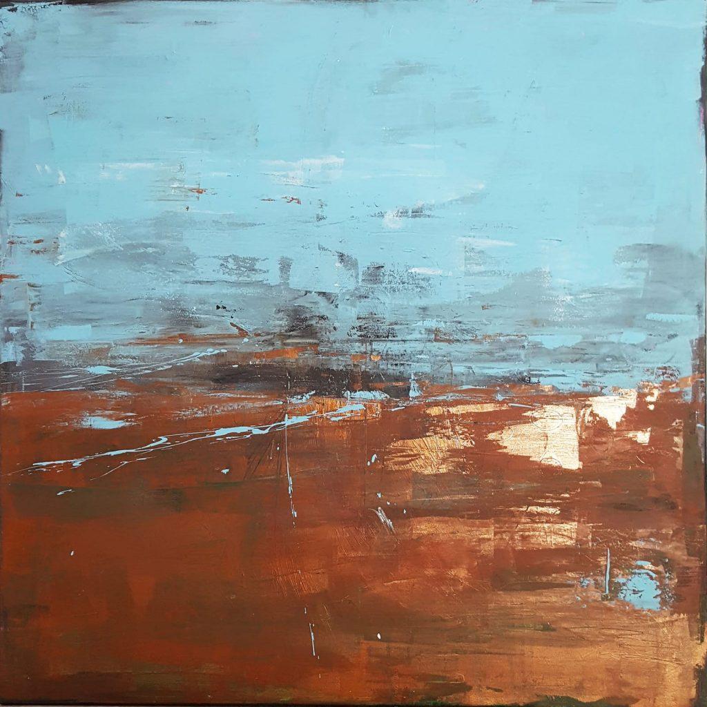 Abstrakte expressive Malerei - Bronze und Blau