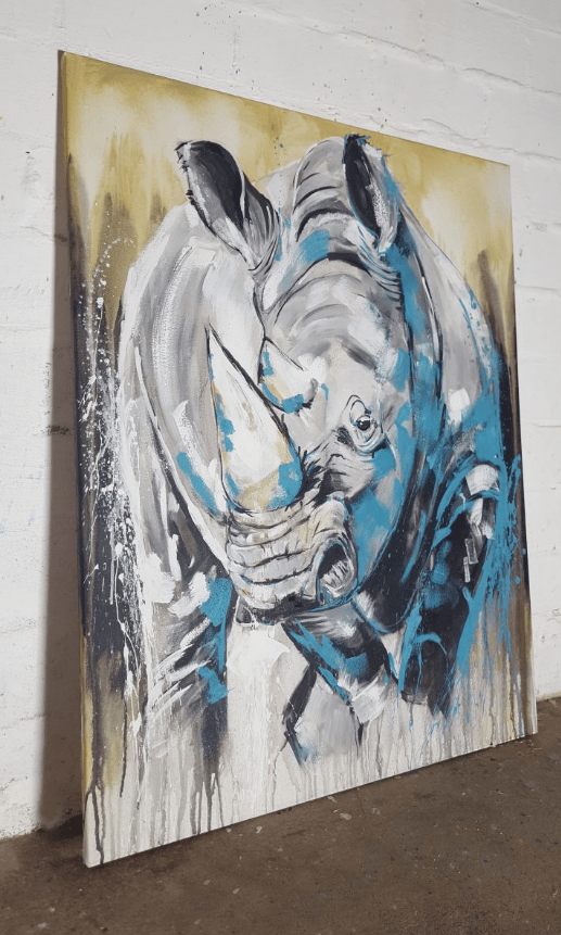 Nashorn,expressive zeitgenössische Malerei auf großformatiger leinwand by Stefanie Rogge