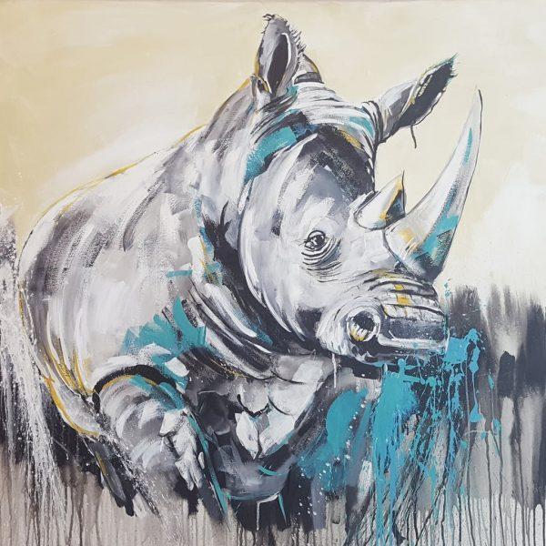 Original Malerei Rhino #2, 100 x 100 cm Leinwand von Stefanie Rogge
