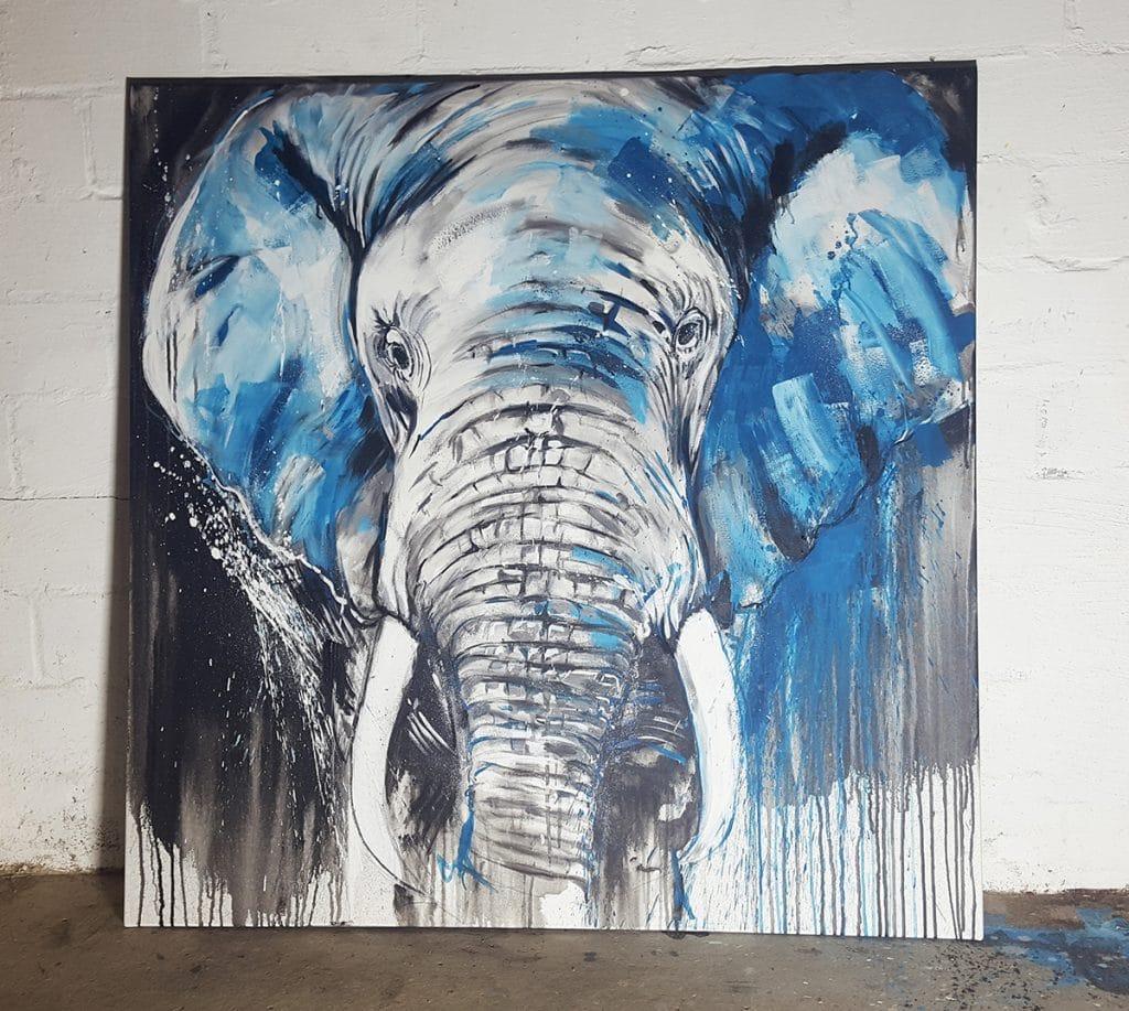 Unikat: Elefant #5, expressives Gemälde, Malerei von Stefanie Rogge, Motiv Elefant No 5