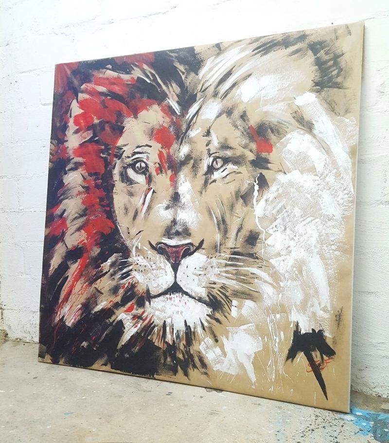 Löwe gemalt, im Atelier