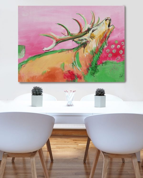 Wandbild Hirsch, moderne Malerei, bunt, Wohnzimmerbild, Bild für Büro