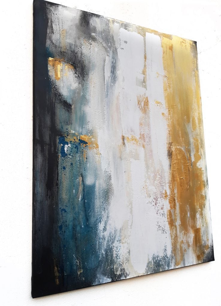 Original abstraktes Gemälde, strukturiert, in den Farben von Küste und Meer, Colorfield, von Stefanie Rogge