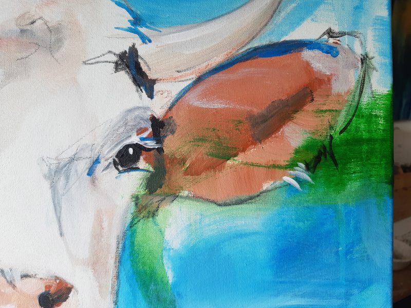 Detail - ORIGINAL zeitgenössische Malerei von Stefanie Rogge KUH NR 11, Gemälde Kuh Kuh Bild gemalt