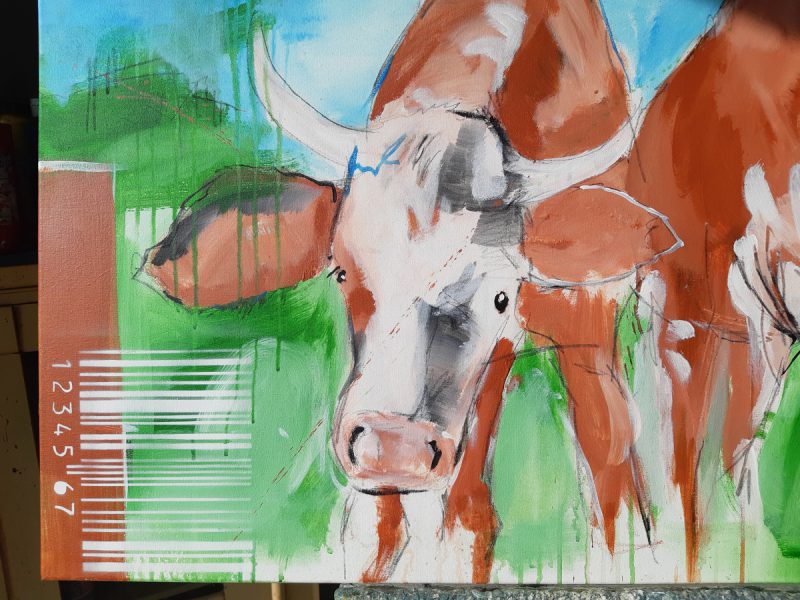 Detail - ORIGINAL zeitgenössische Malerei von Stefanie Rogge KUH NR 11, Gemälde Kuh Kuh Bild gemalt