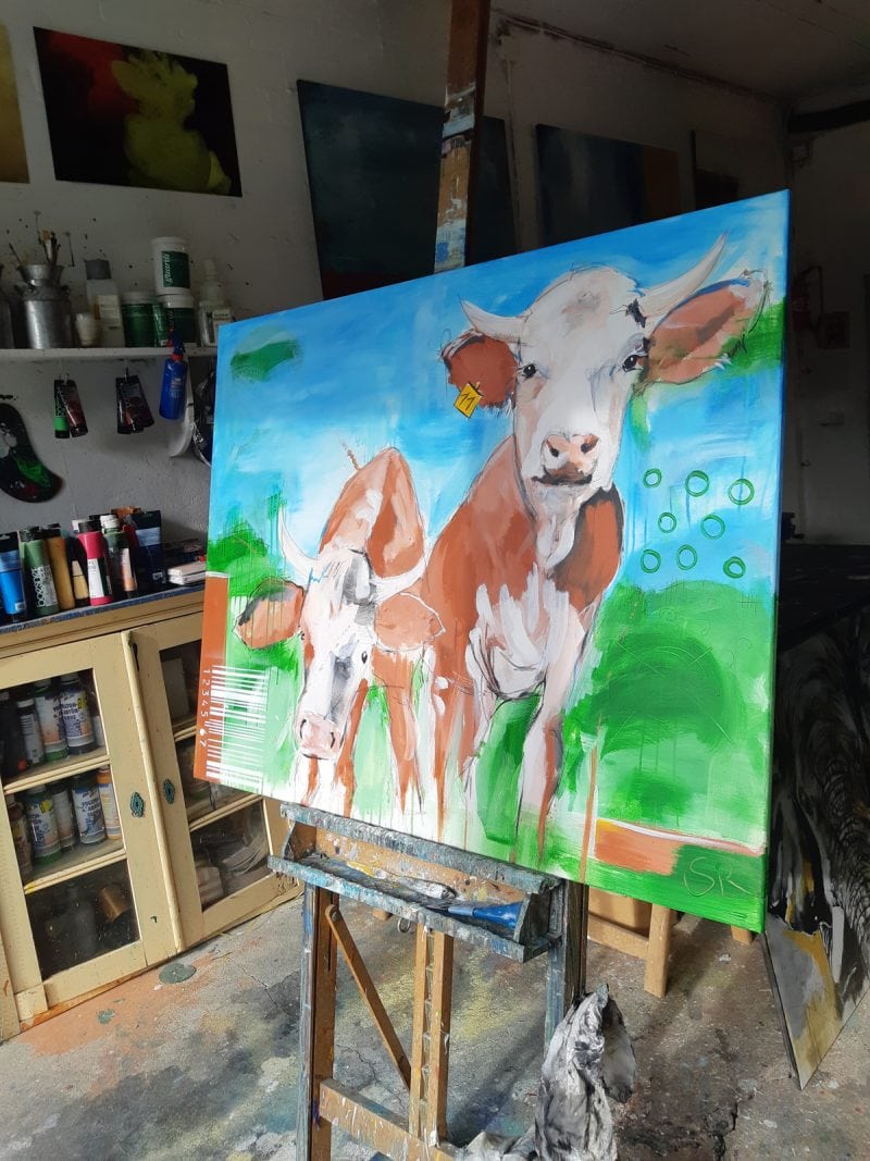 Im Atelier -ORIGINAL zeitgenössische Malerei von Stefanie Rogge KUH NR 11, Gemälde Kuh Kuh Bild gemalt