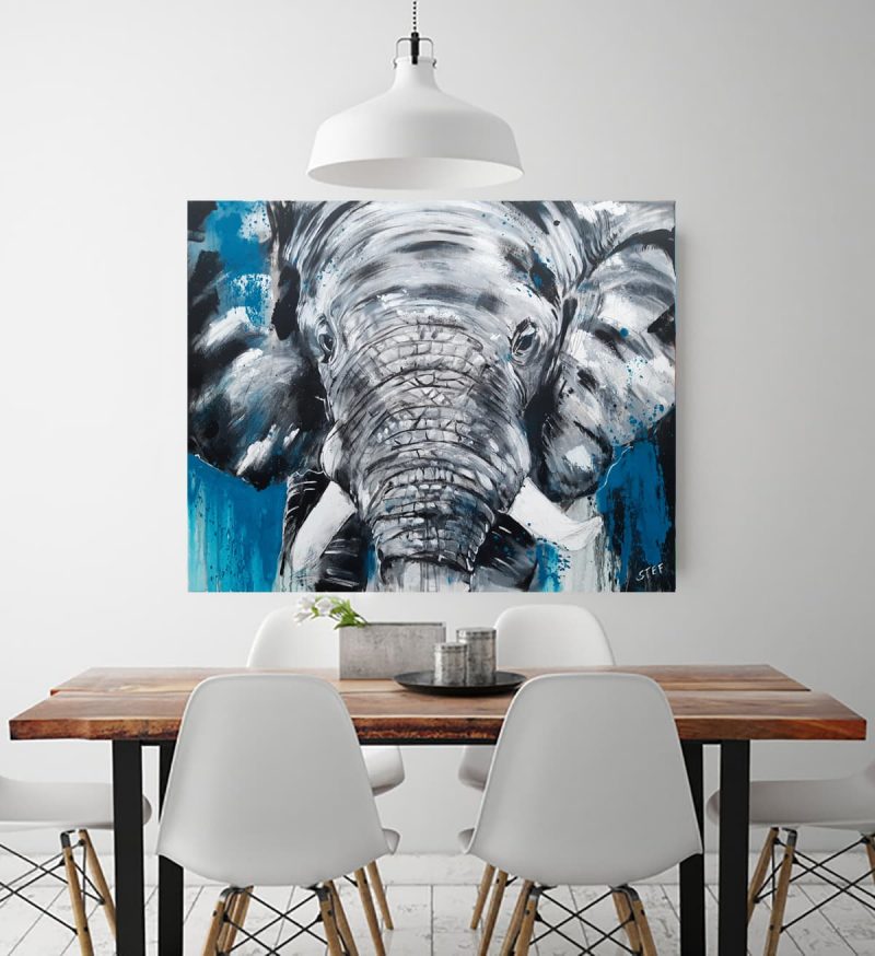Elefant aus der Werkserie One of the big five von Künstlerin Stefanie Rogge. Expressiver Malerei