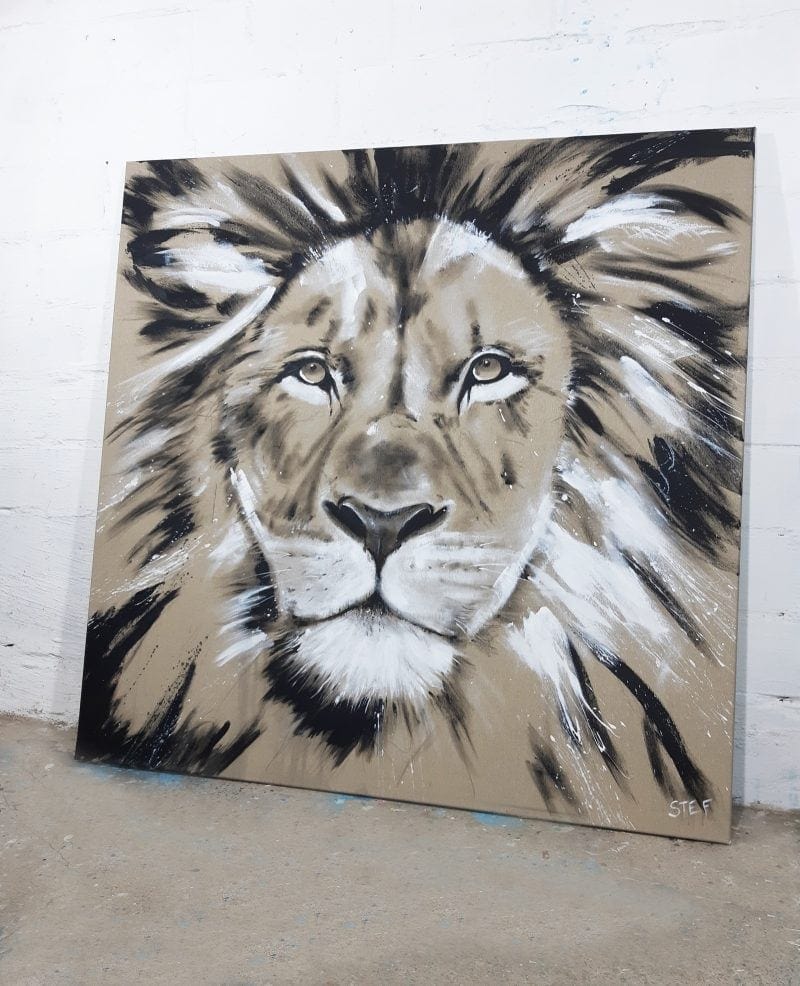 Löwe, Bild Löwenkopf, Gemälde. Original von Künstlerin Stefanie Rogge, großformatige Malerei, käuflich