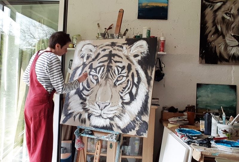 Im Atelier ** Tiger Gemälde von Stefanie Rogge