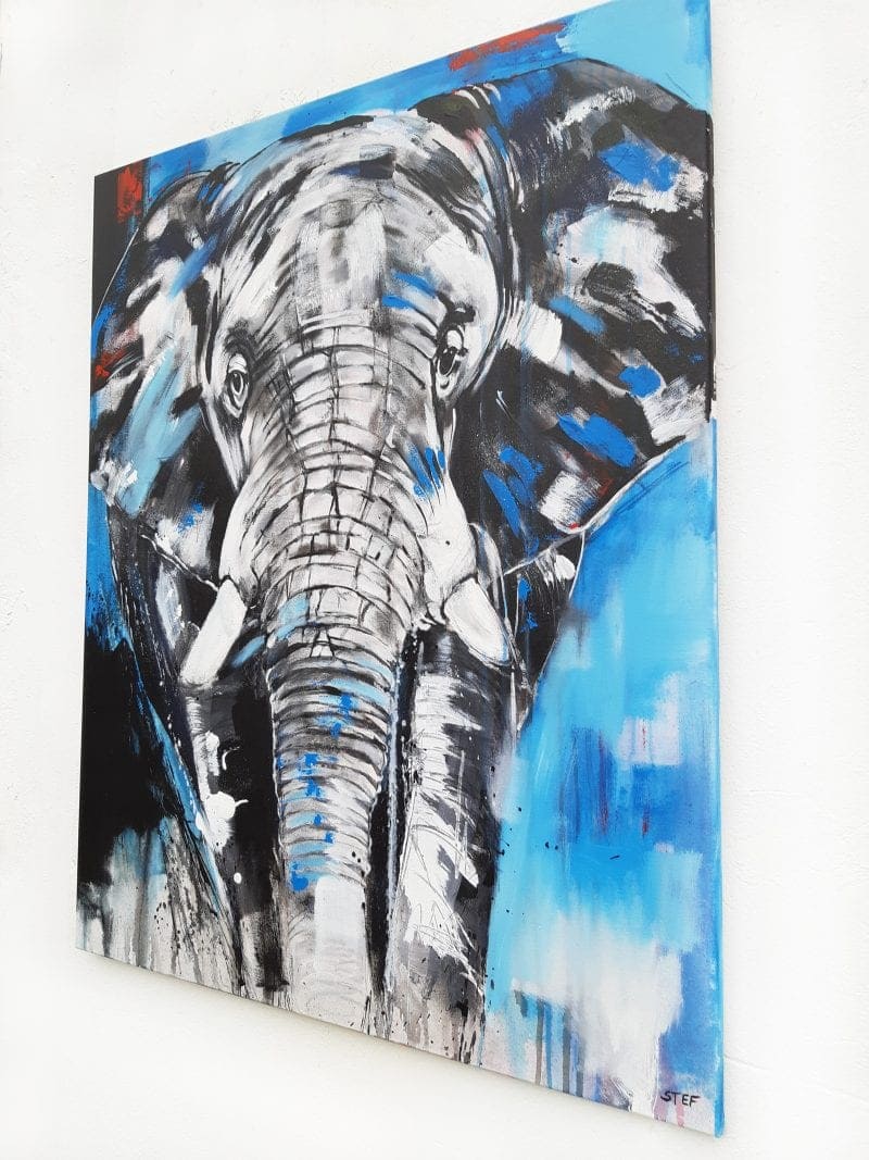 Gemälde eines Elefantenkopfes, Gemälde Elefant, buntes Elefantenbild gemalt direkt vom Künstler kaufen