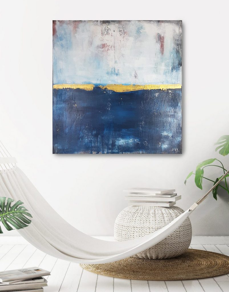 abstrakte Kunst mit Blau und Gold