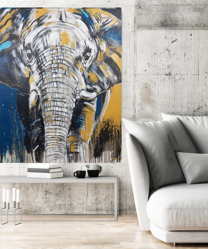 Elefant Bild auf Leinwand, expressives Gemälde von Stefanie Rogge