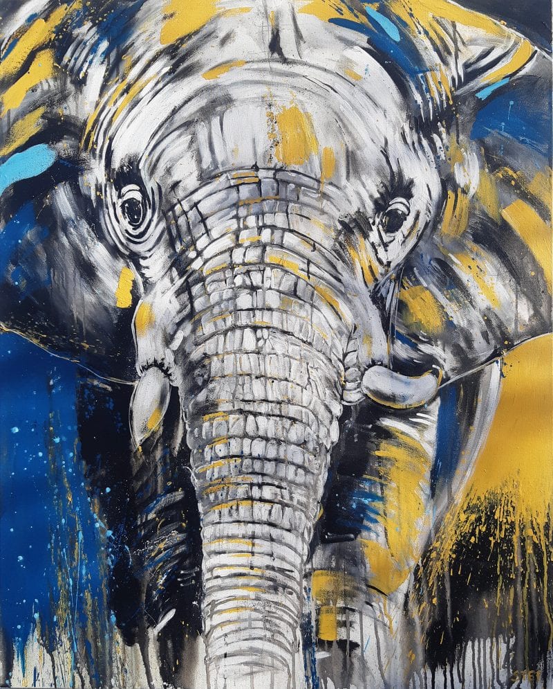 Elefant Bild auf Leinwand, expressives Gemälde von Stefanie Rogge