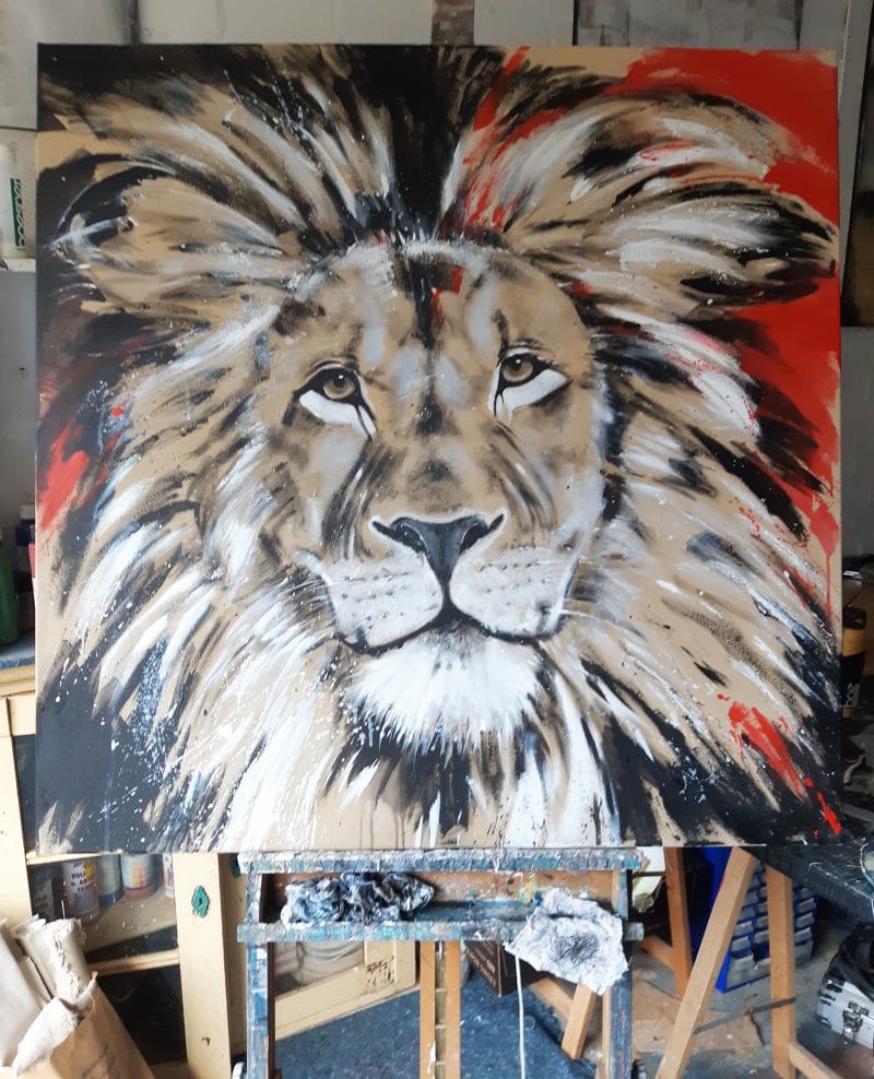 Im Atelier Löwe bunt Gemälde