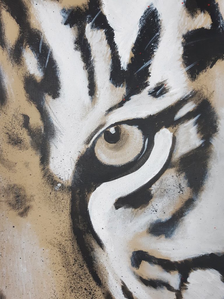 Detail Original Gemälde Tiger von Stefanie Rogge, expressiv, zeitgenössische Malerei