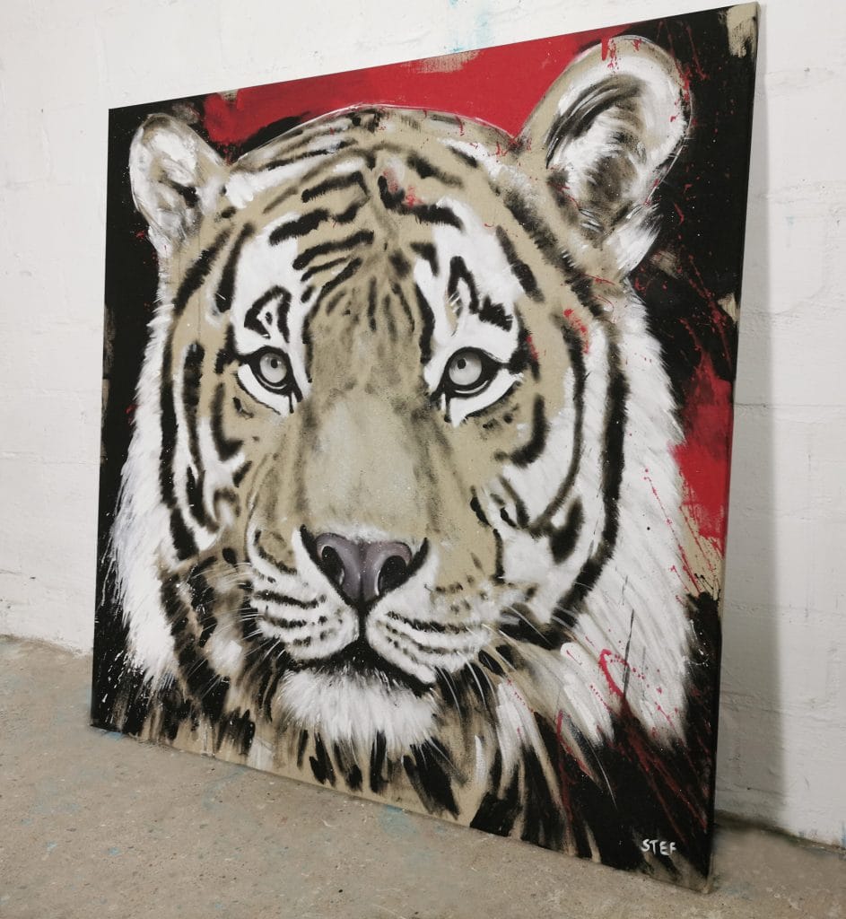 Tiger Gemälde in Rot und Schwarz