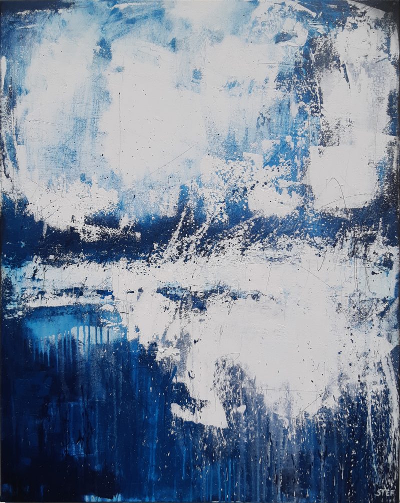 Abstrakte Kunst in Blau und Weiß