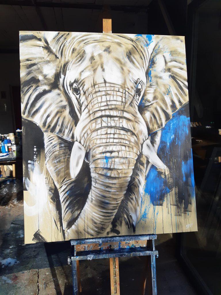 Original Gemälde Elefant blau
