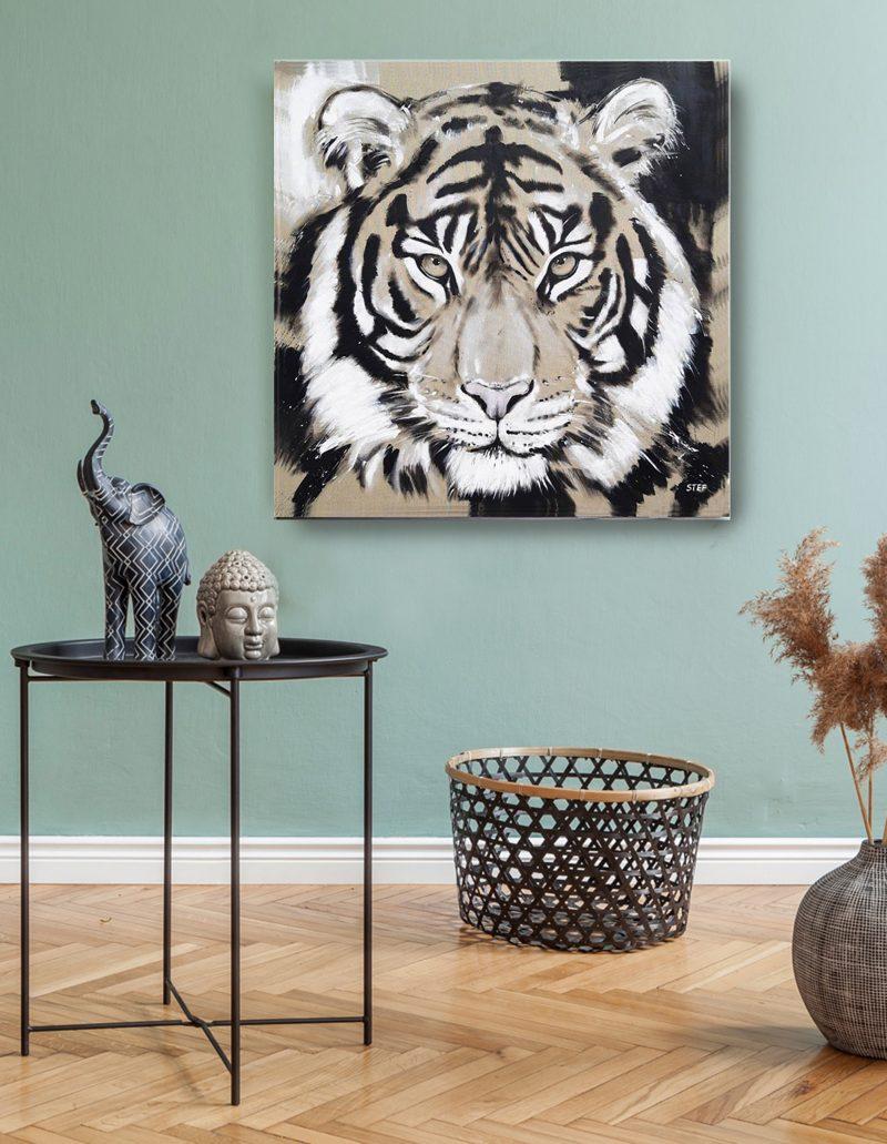 Tiger Wandbild Schwarz Weiß