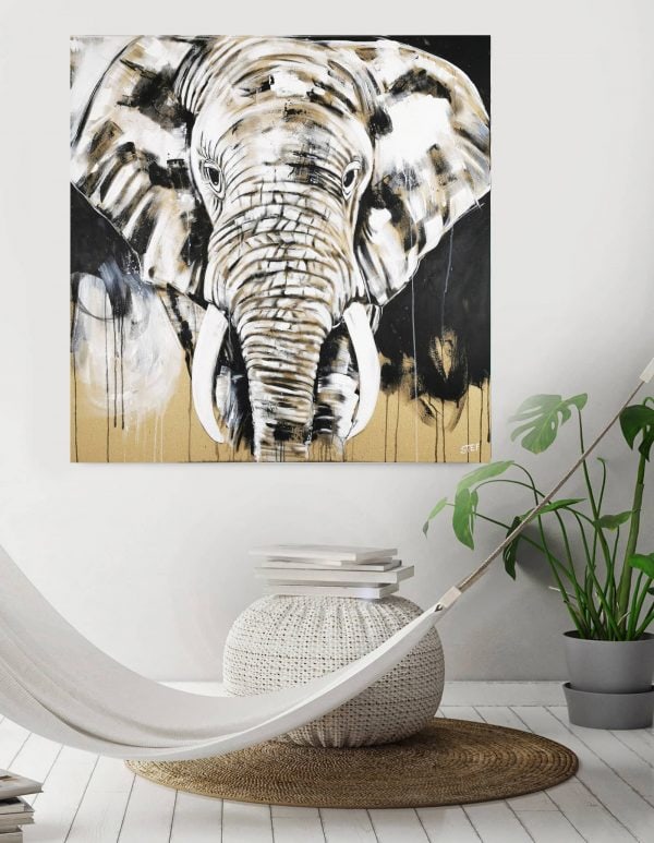 Gemälde Elefant monochrom