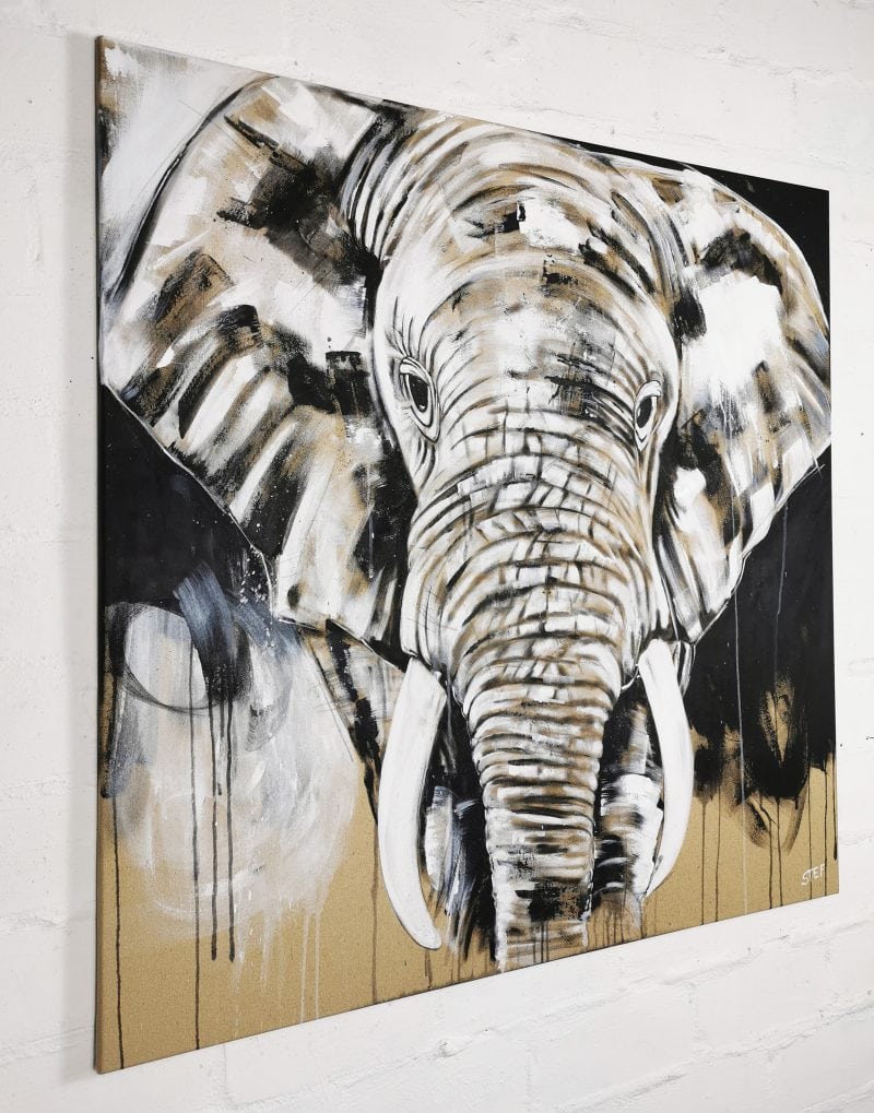 Gemälde Elefant monochrom