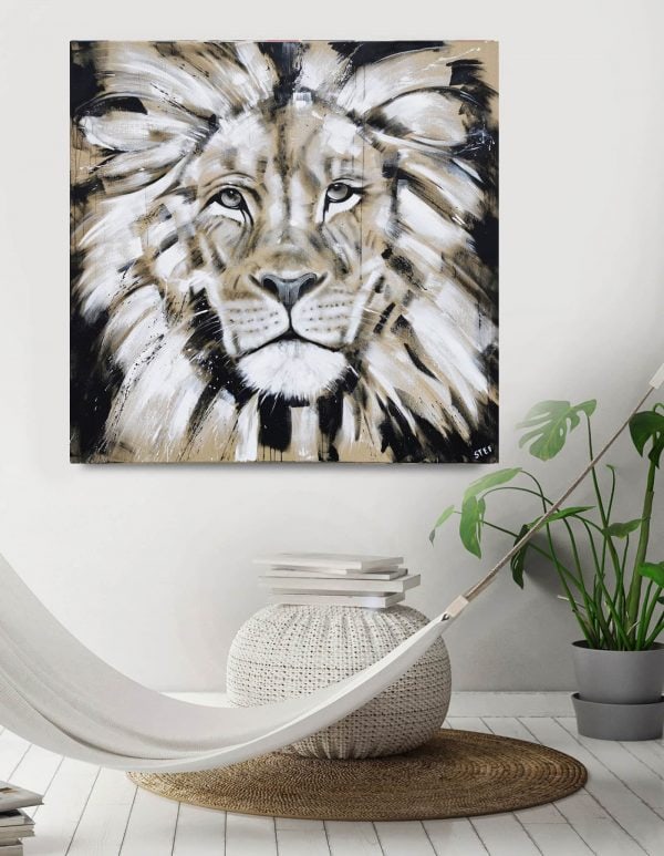 Leinwandbild Löwe Schwarz Weiß
