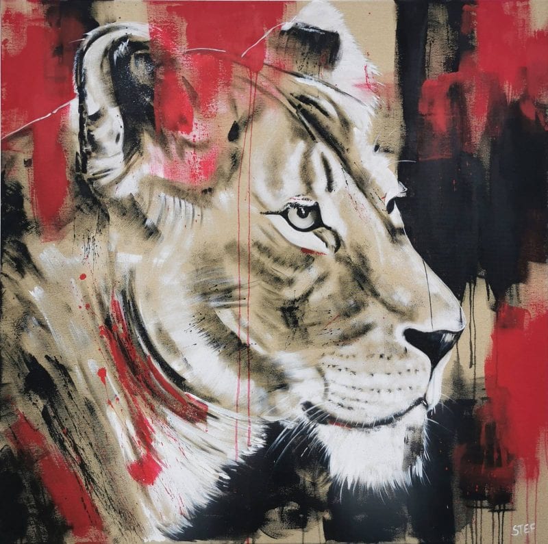 Unikat Gemälde auf Leinwand Löwin