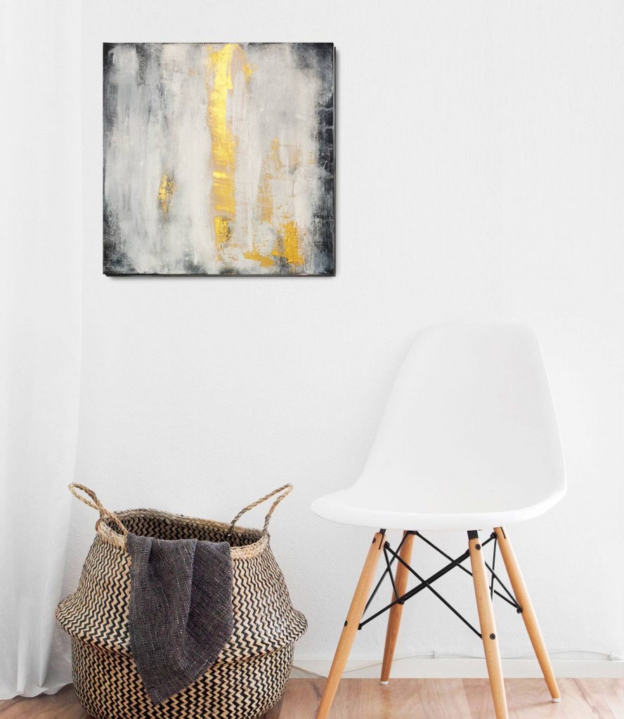 abstraktes Leinwandbild in Weiß und Gold