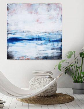 Abstraktes Leinwandbild 'Strandkorb Am Meer' – 114,3x76,2 Cm, 1 Panel, Handgemaltes Design | Für Schlafzimmer, Wohnzimmer