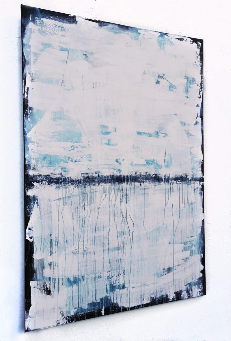 großes abstraktes Gemälde in Blau Weiß