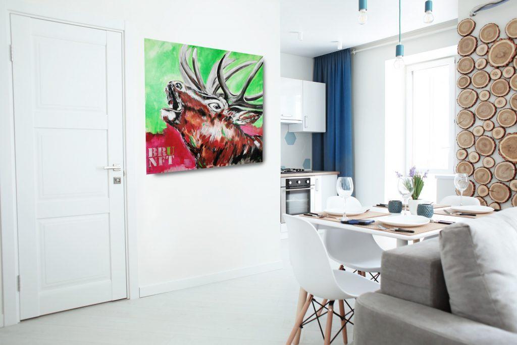 Hirsch Bild im Wohnraum, modern als Kunstdruck auf Leinwand