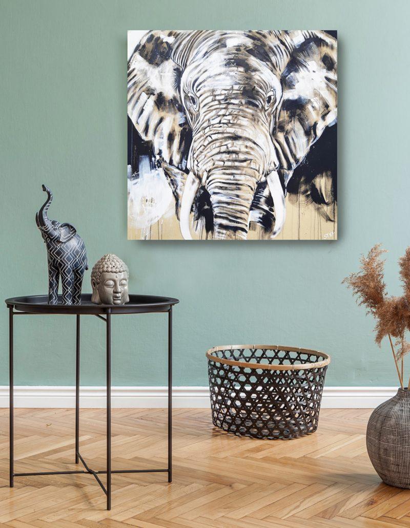 Elefanten Bild Schwarz Weiß Kunstdruck