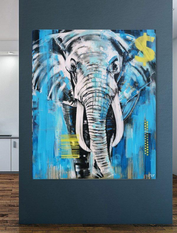 Kunst Elefant. großes expressives Gemälde im Raum