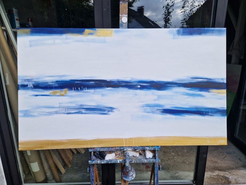 Großes Leinwandbild Acryl abstrakt Meer mit Goldakzenten von Stefanie Rogge