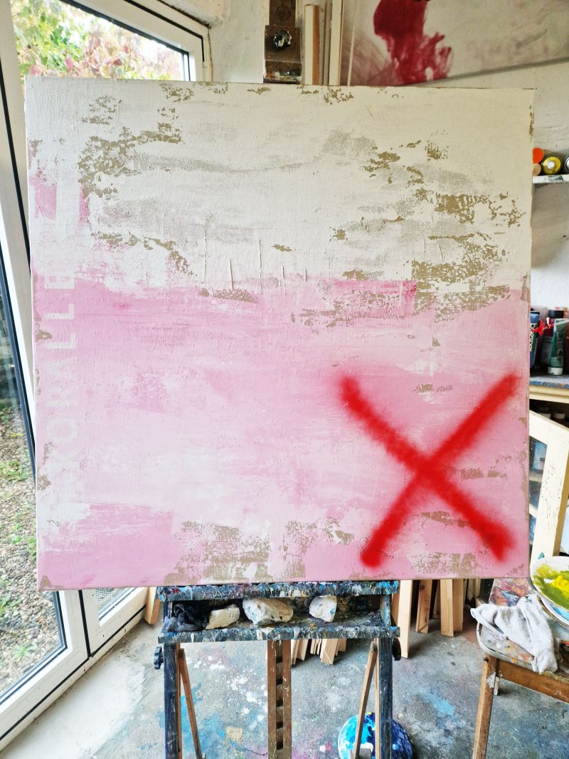 Gemälde auf Staffelei- Bild abstrakt rosa, Strukturbild Unikat