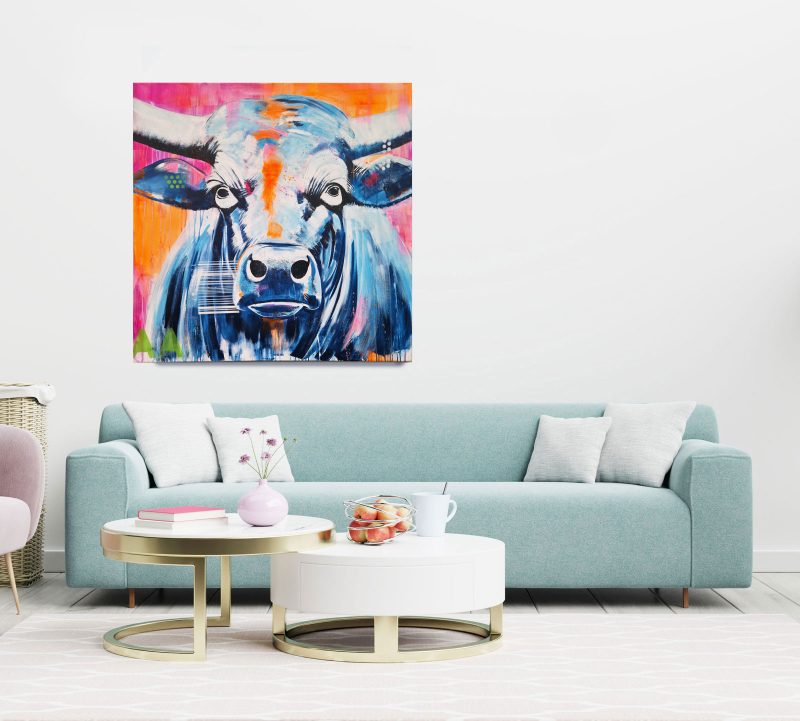 Bild Stier bunt, über Sofa, Kunst von Stefanie Rogge