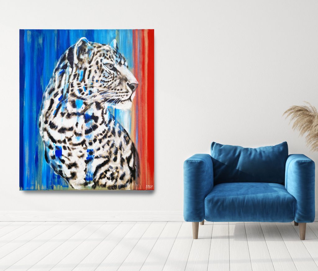 Gemälde Leopard #5 im Raum, von Künstlerin Stefanie Rogge