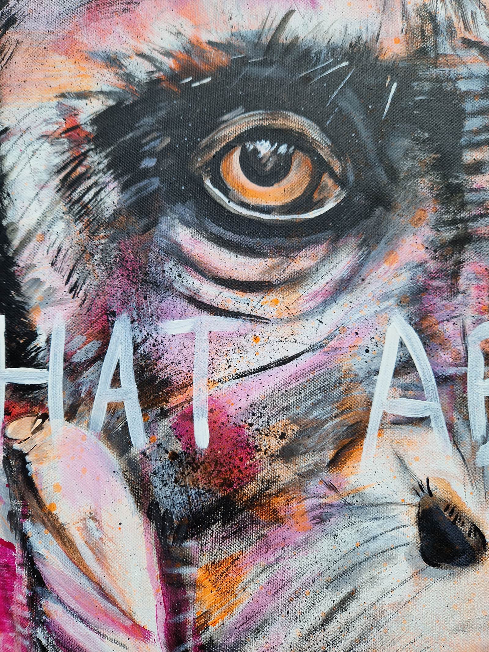 Detail: Orang Utan Gemälde, moderne Tiermalerei, Klimakrise Kunst