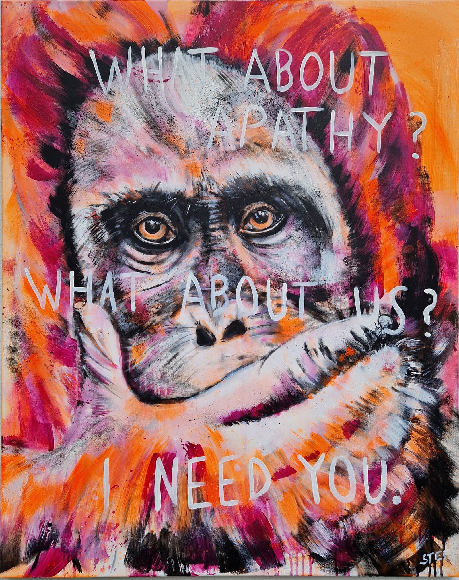 Orang Utan Gemälde, moderne Tiermalerei, Klimakrise Kunst