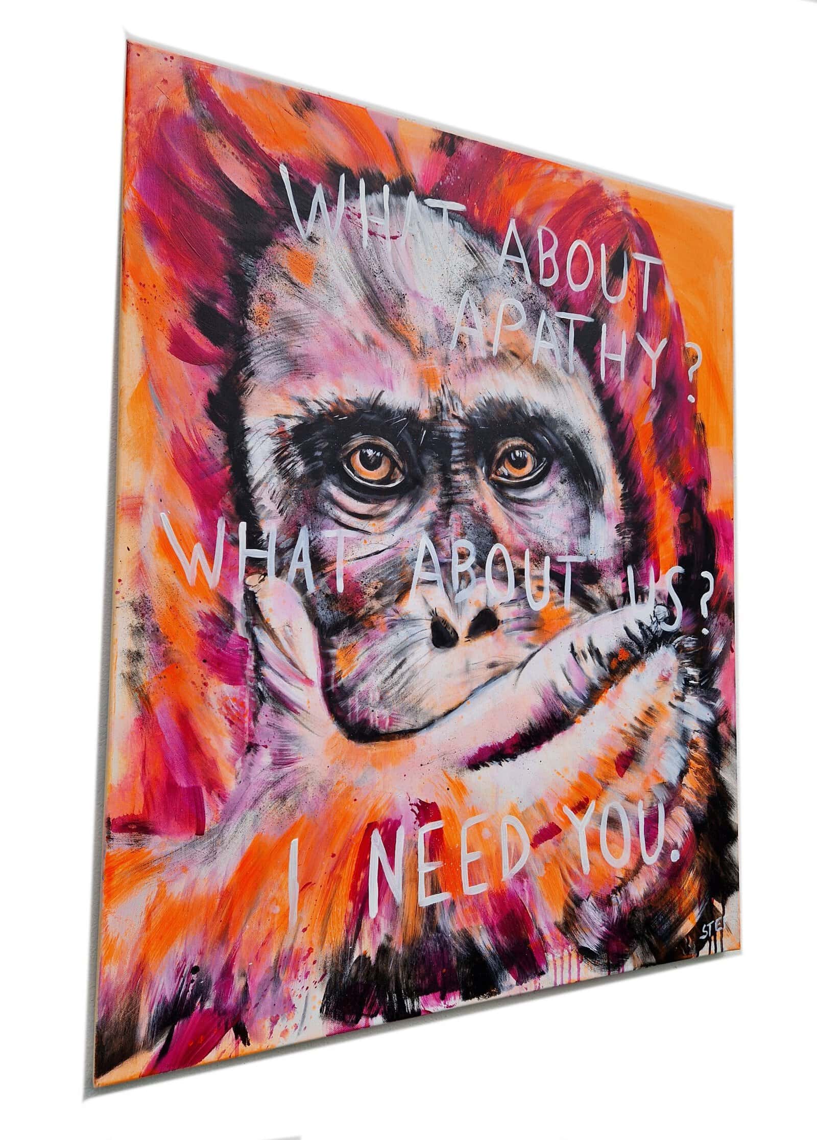 Orang Utan Gemälde, moderne Tiermalerei, Klimakrise Kunst